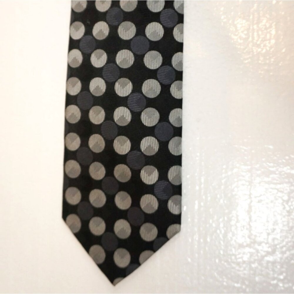 Haines Bonner London Black Gray Silver Polka Dot Silk Tie